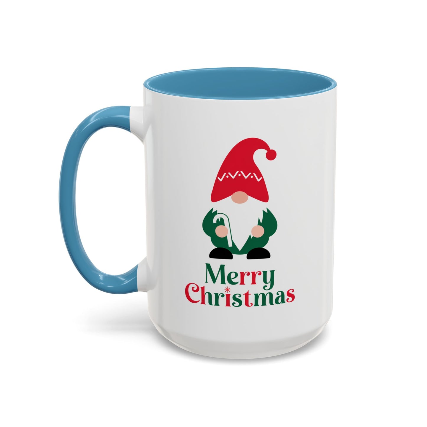Christmas Mug - Merry Christmas Green & Red Text Gnome Candy Cane