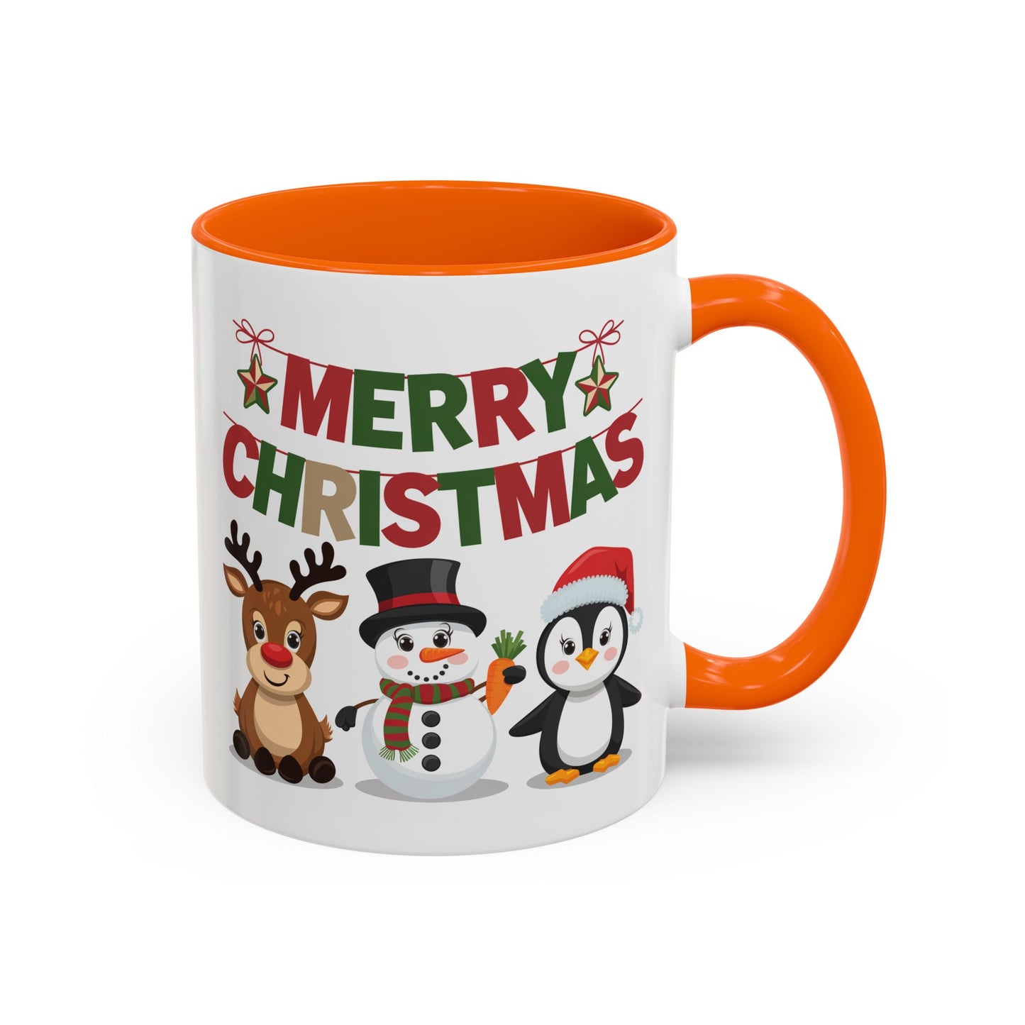 Christmas Mug - Red Green & Gold Text Reindeer Snowman Penguin