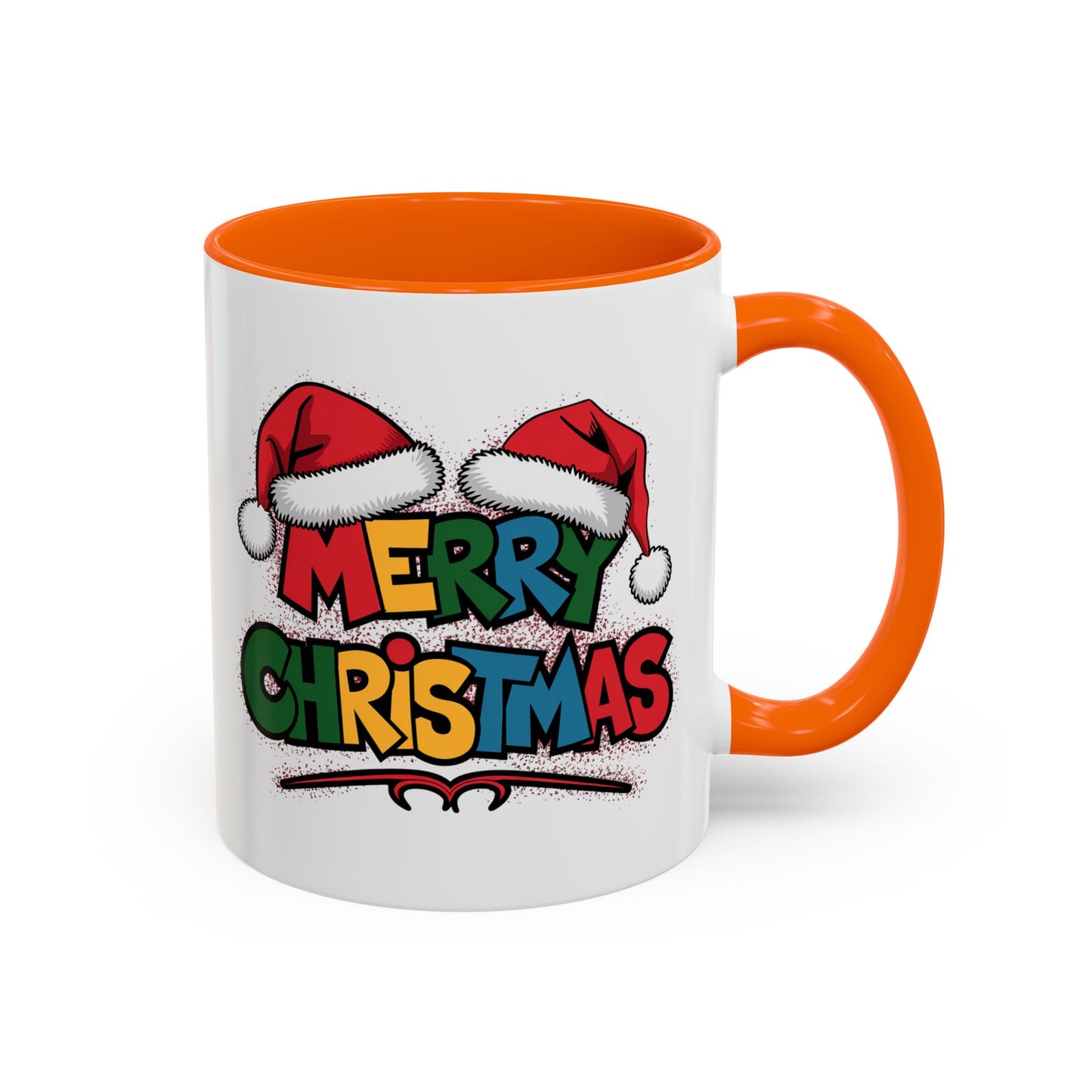 Christmas Mug - Merry Christmas Red Yellow & Blue Text Red Hats