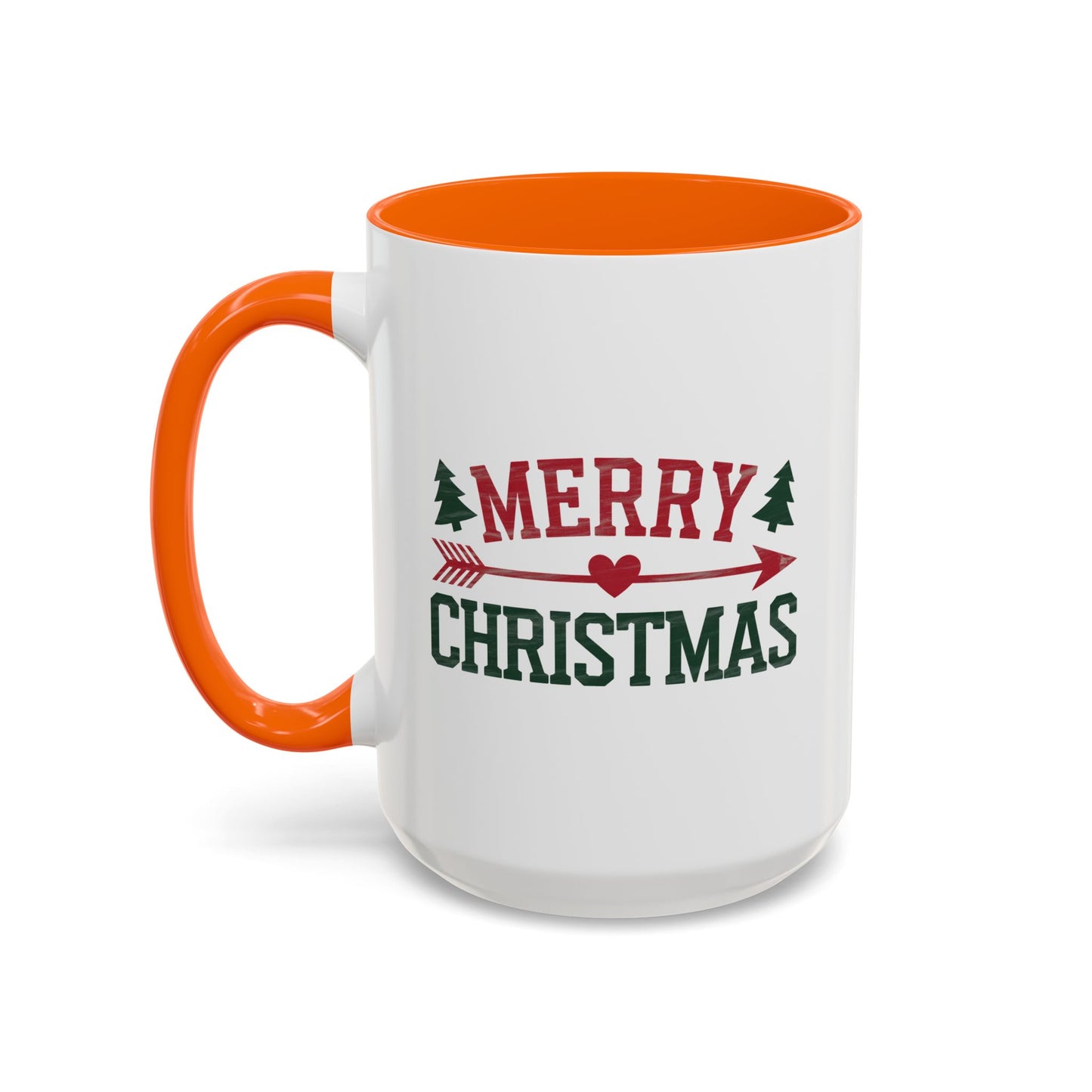 Christmas Mug - Merry Christmas Red & Green Text Heart Arrow Trees