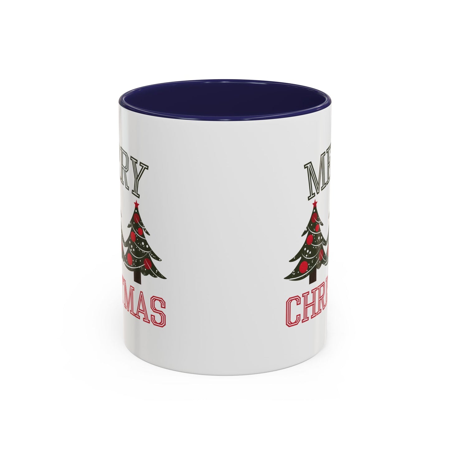 Christmas Mug - Merry Christmas Green & Red Text Decorative Trees