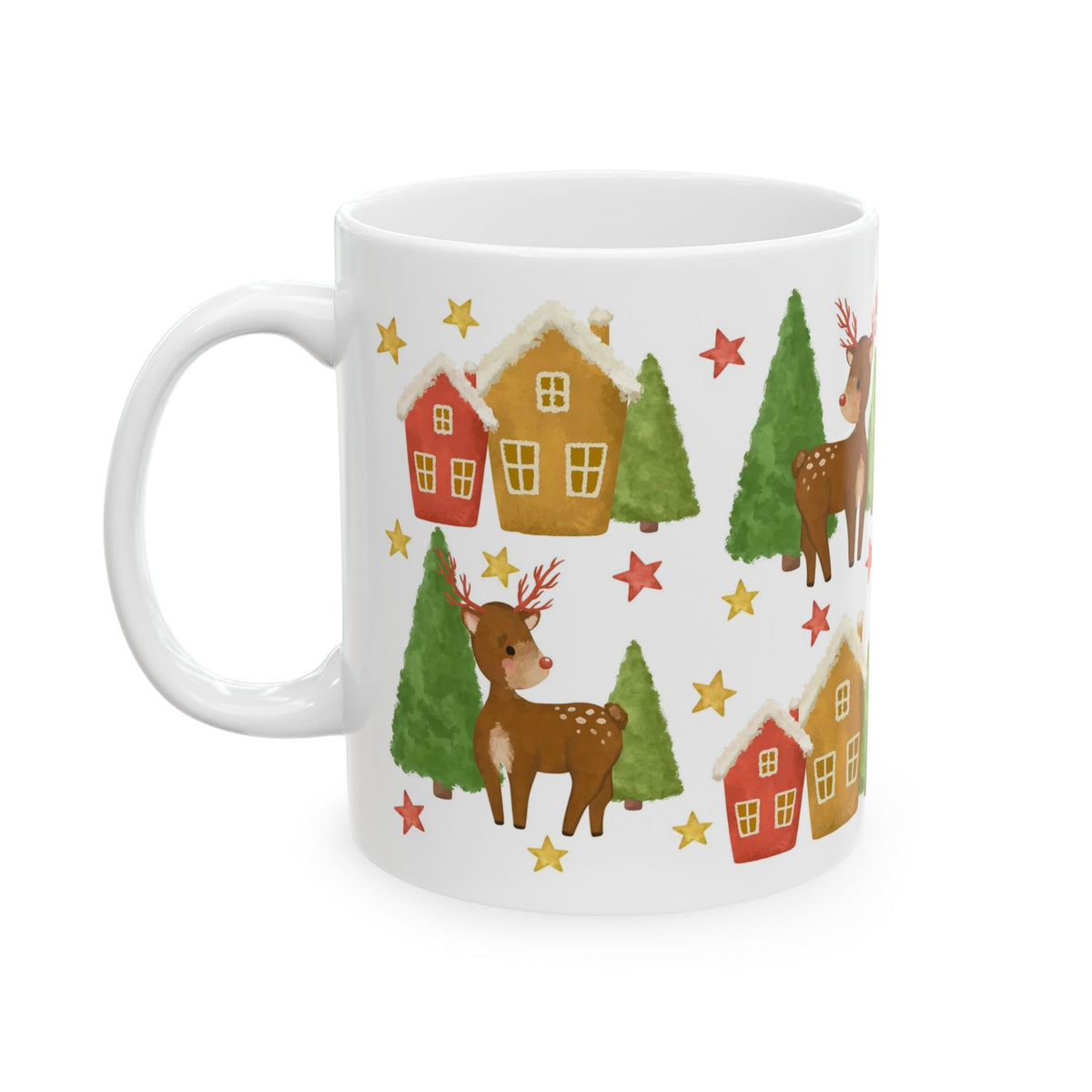 Chistmas Mug -  Reindeer Trees and House Wrap