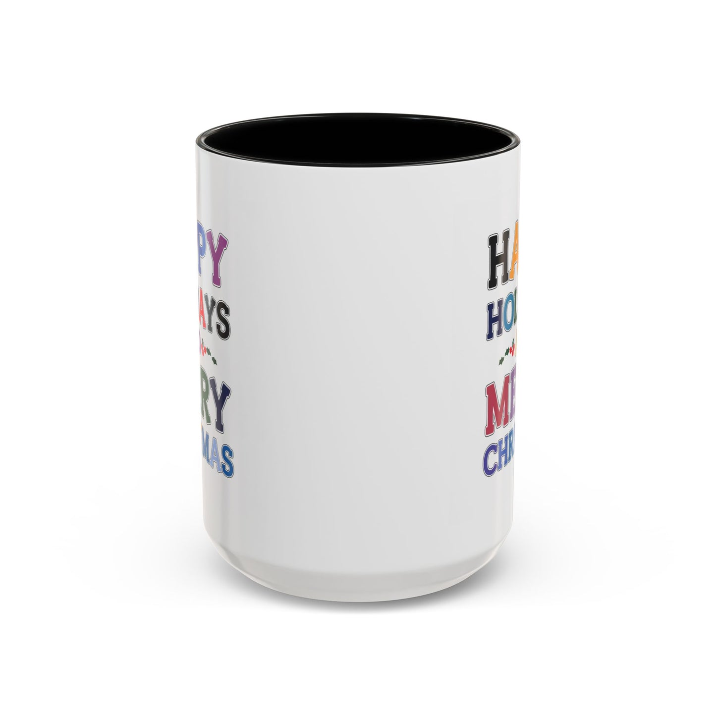 Christmas Mug - Happy Holidays and Merry Christmas Blue Yellow Purple Orange Red Text