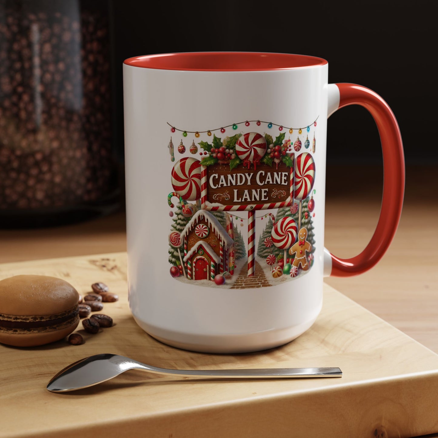 Christmas Mug - Candy Cane Lane White Text Ornaments Candy