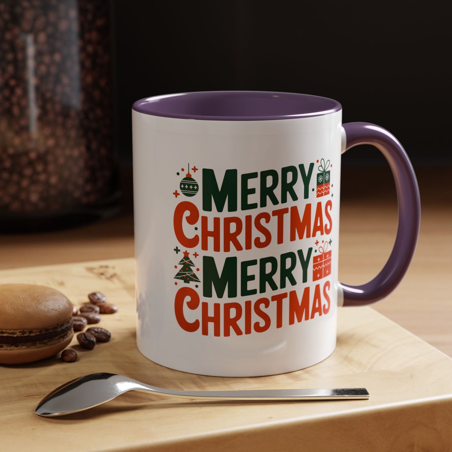 Christmas Mug - Green & Red Text Tree Presents