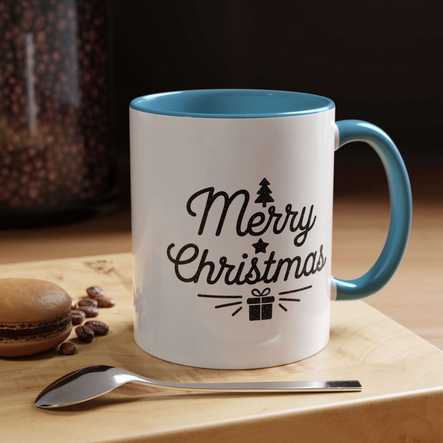 Christmas Mug - Merry Christmas Black Text Tree Star Present