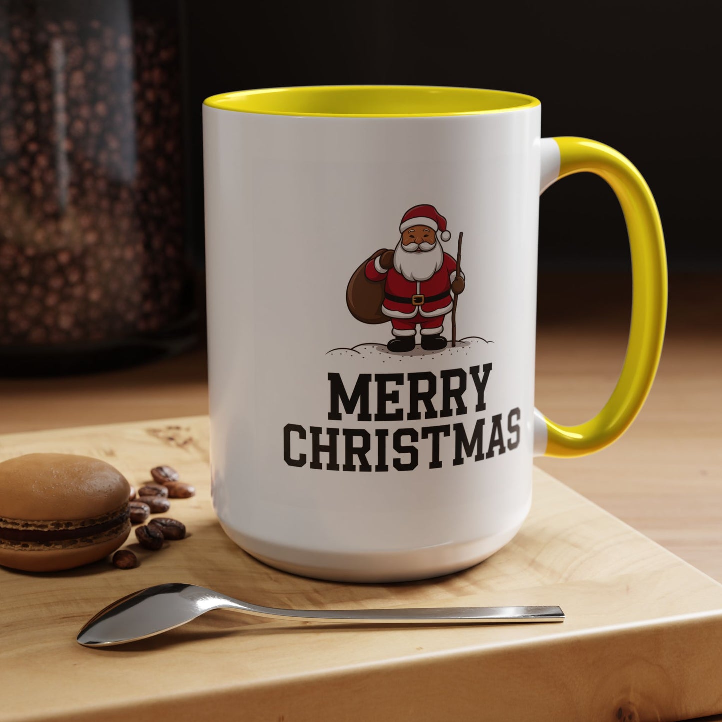 Christmas Mug - Merry Christmas Black Text Santa Walking