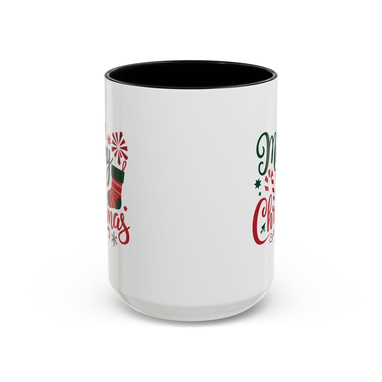 Christmas Mug - Merry Christmas Green & Red Text Star Candy Cane Stocking Snowflake