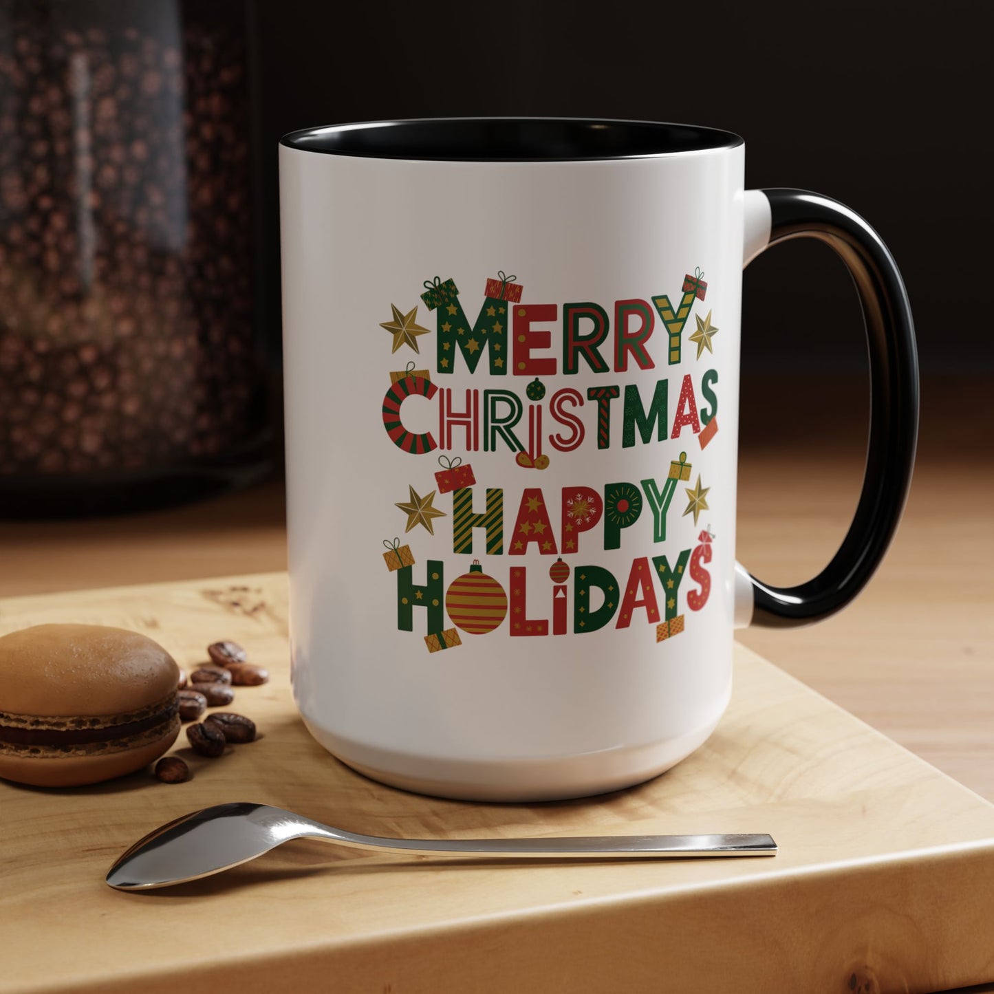 Christmas Mug - Merry Christmas Happy Holidays Decorative Text