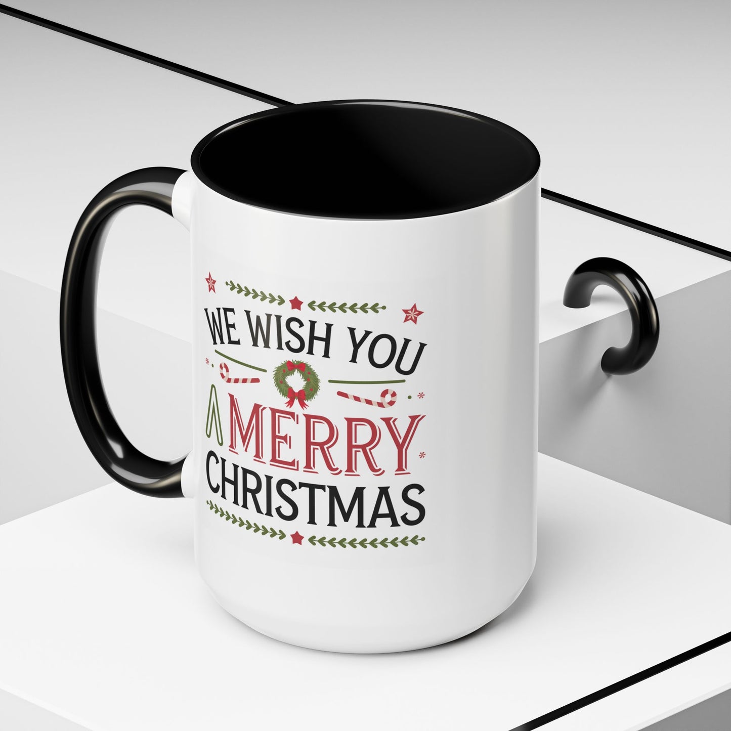 Christmas Mug - We Wish You a Merry Christmas Blue Green & Red Text