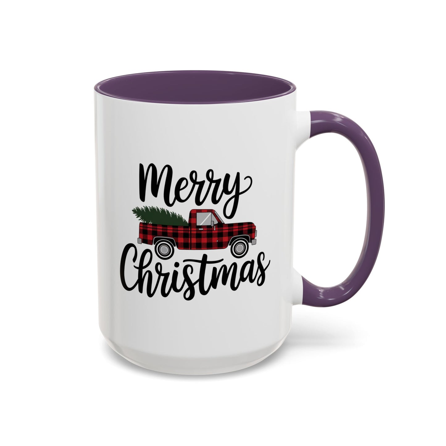 Christmas Mug - Merry Christmas Black Text Tartan Truck