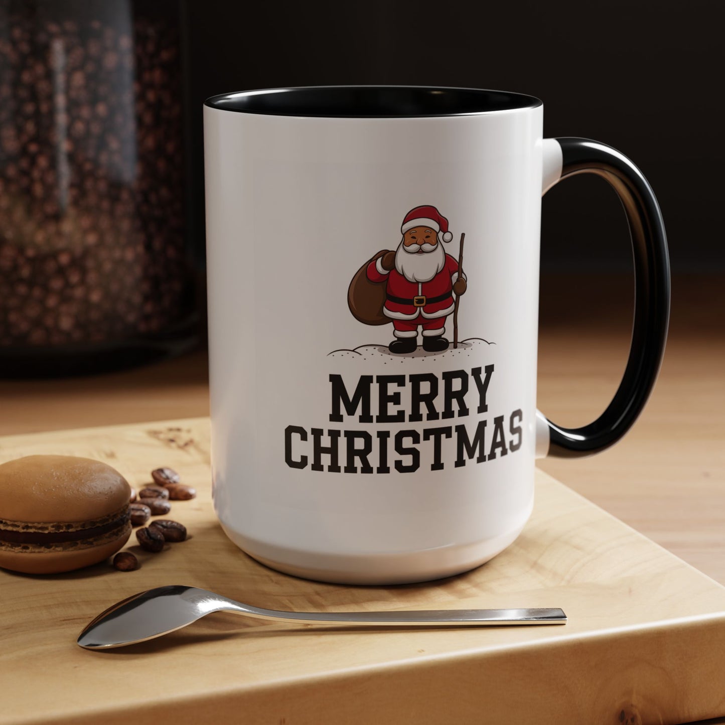 Christmas Mug - Merry Christmas Black Text Santa Walking
