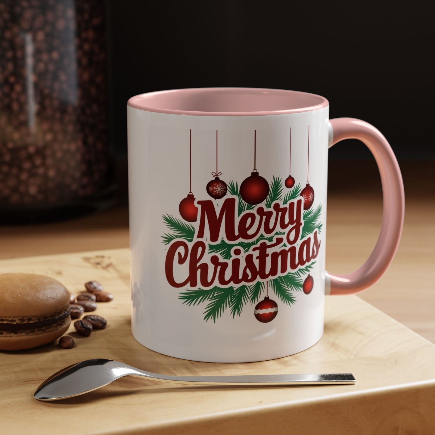 Christmas Mug - Merry Christmas Maroon Text Ornaments