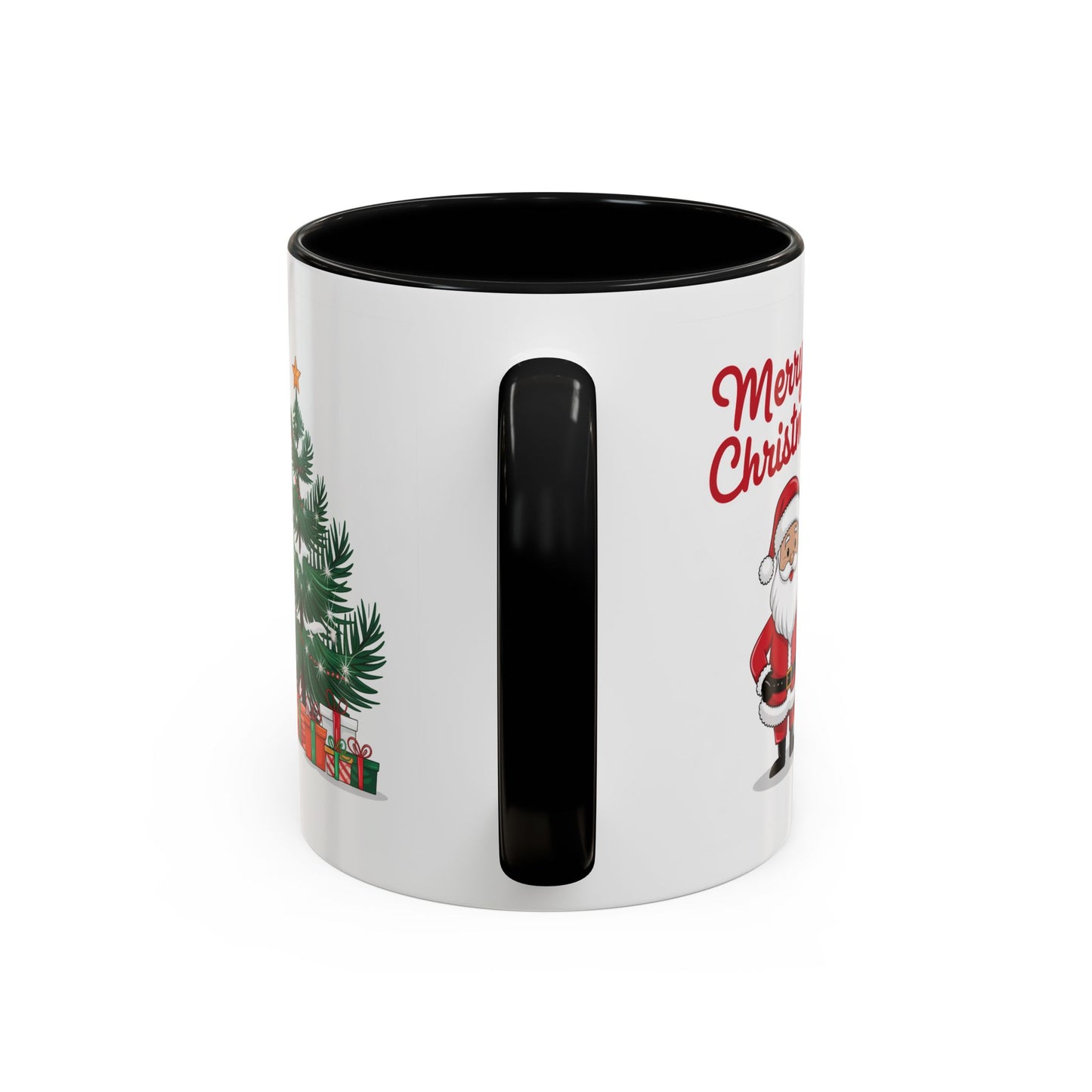 Christmas Mug - Merry Christmas Red Text Santa Tree Presents