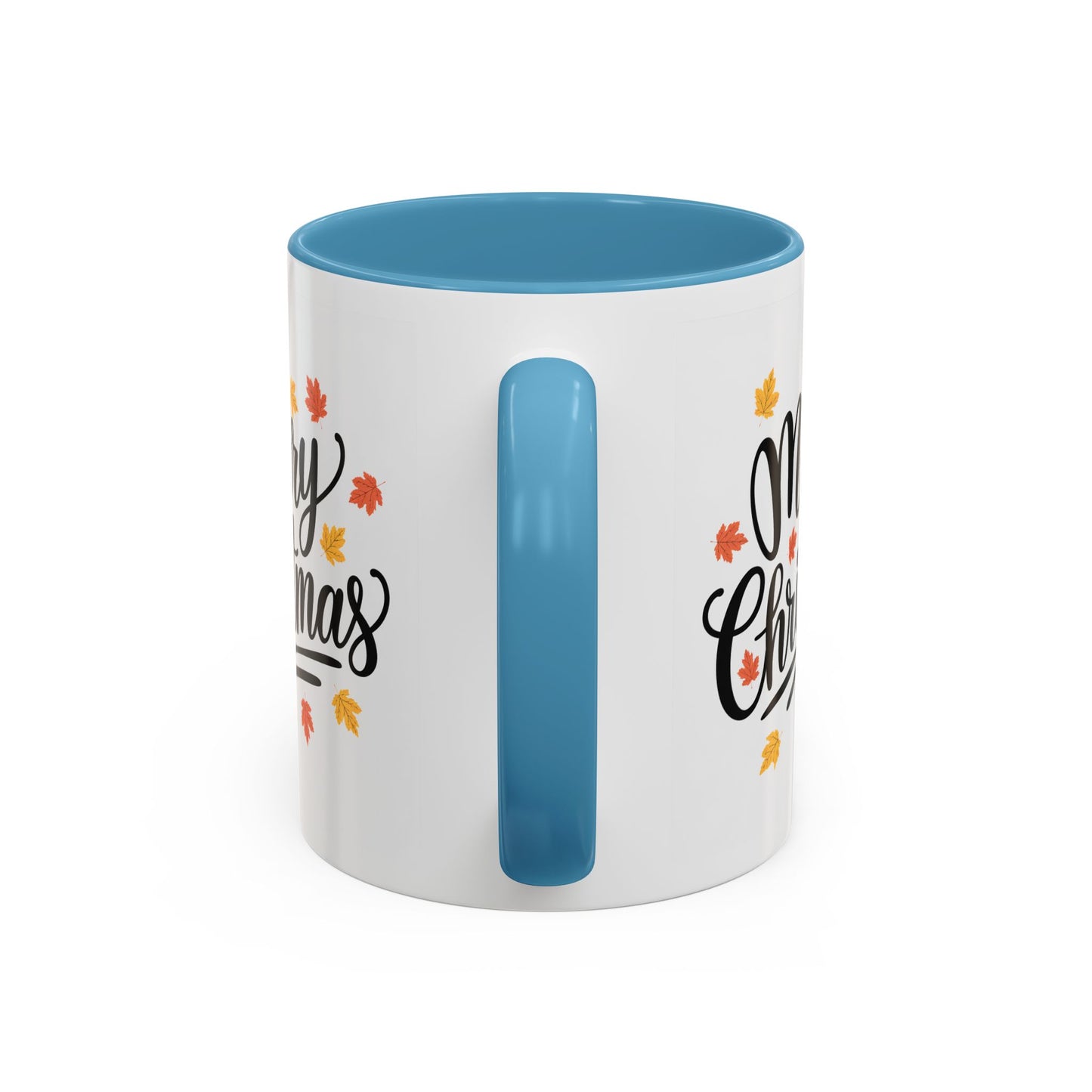 Christmas Mug - Merry Christmas Black Text Fall Leaves