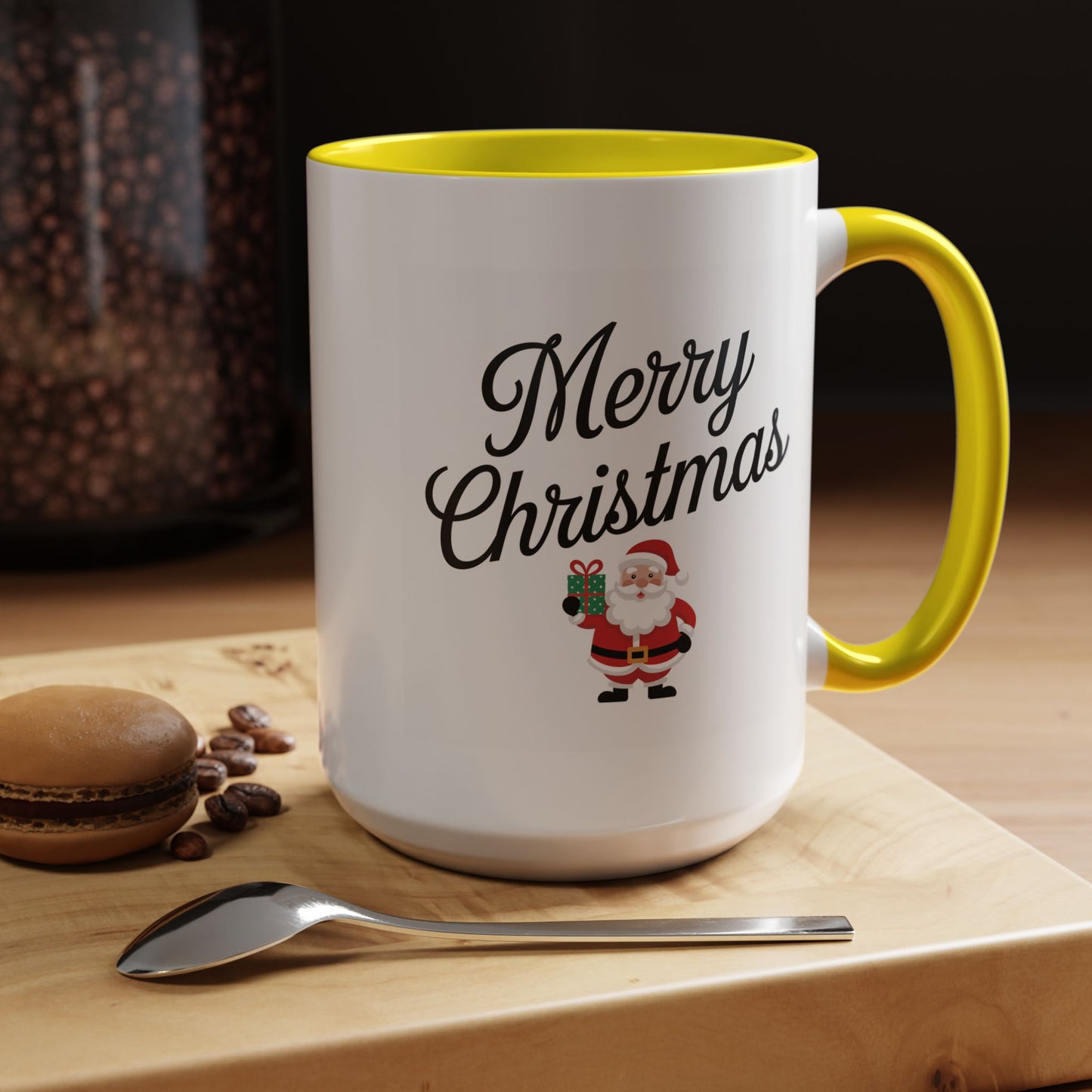 Christmas Mug - Merry Christmas Black Text Santa Present