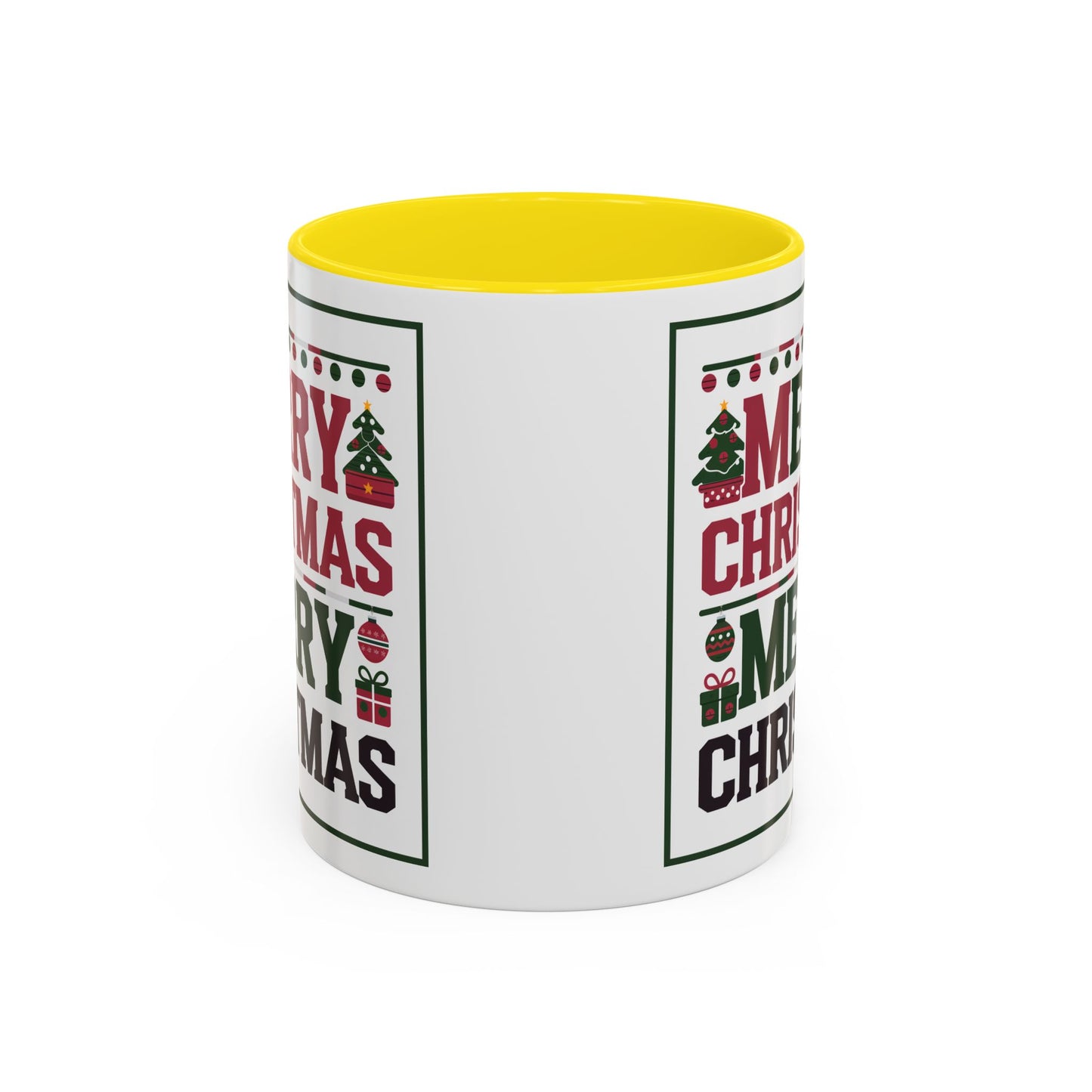Christmas Mug - Merry Christmas Red Green & Black Text Trees Presents