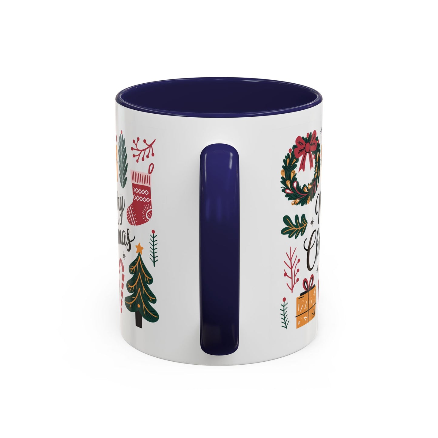 Christmas Mug - Merry Christmas Green Text Presents Tree Candy Cane