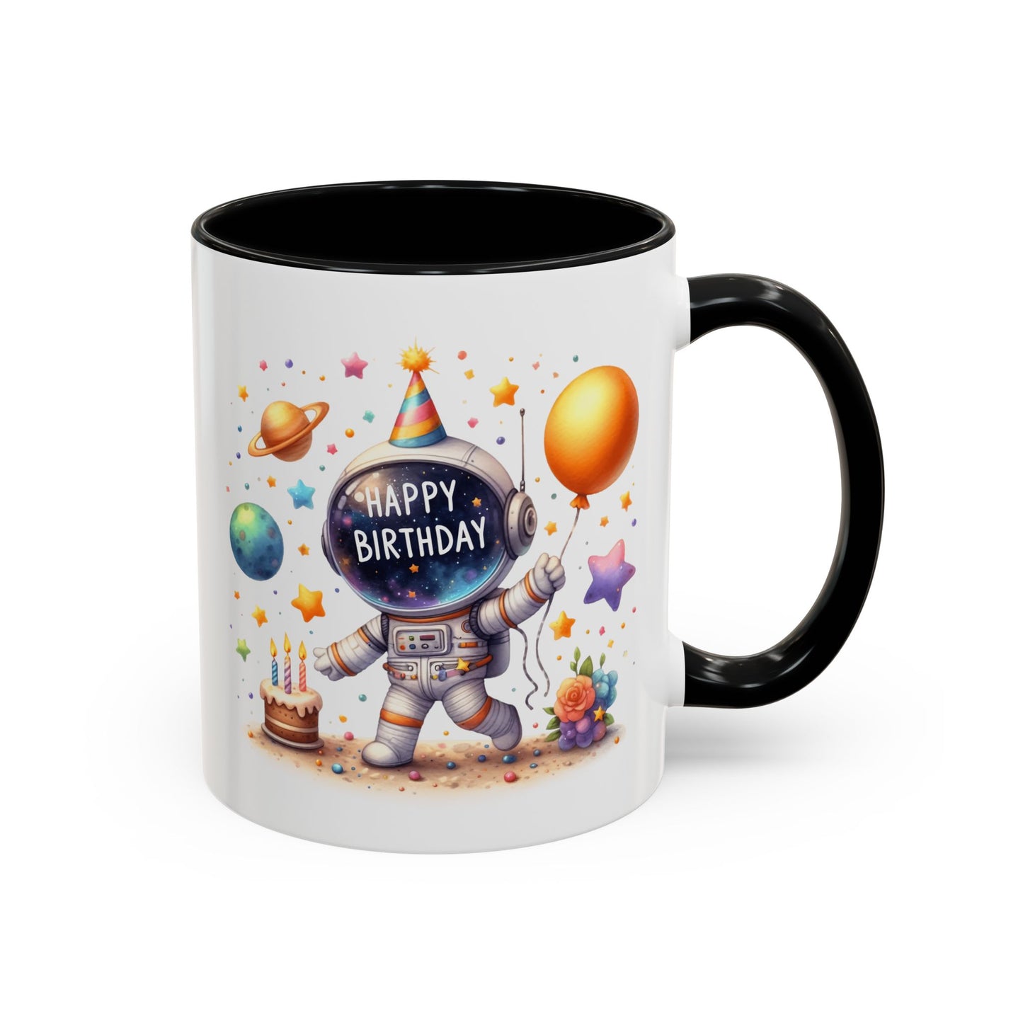 Birthday Mug - Happy Birthday Astronaut, Cake & Balloon