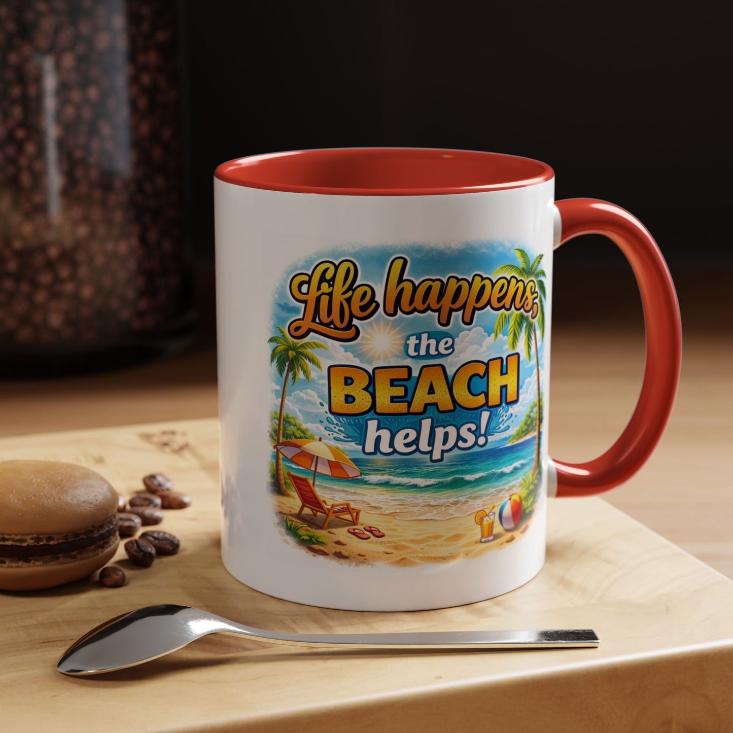 Humor Mug - Life Happens the beach Helps