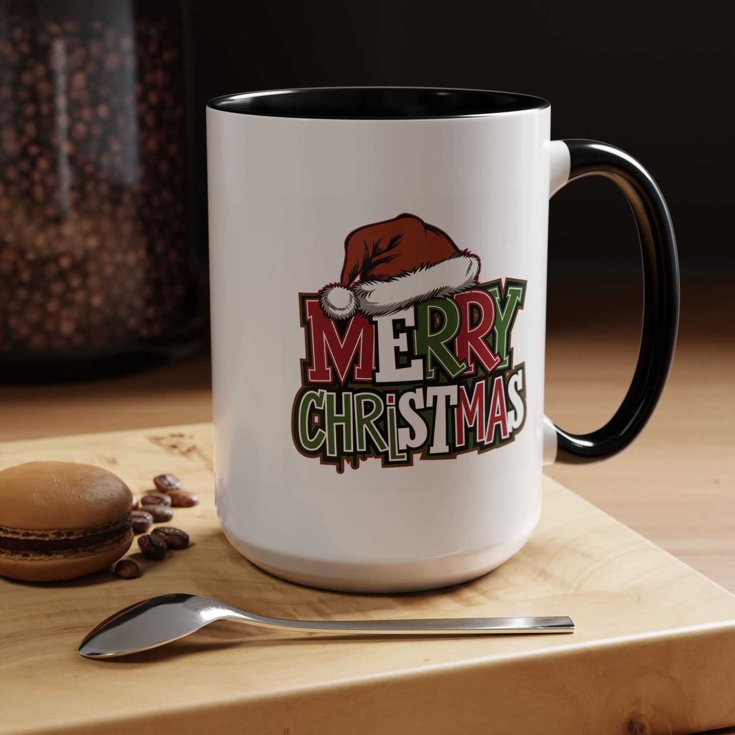 Christmas Mug - Merry Christmas Red Green & White Graffiti Hat