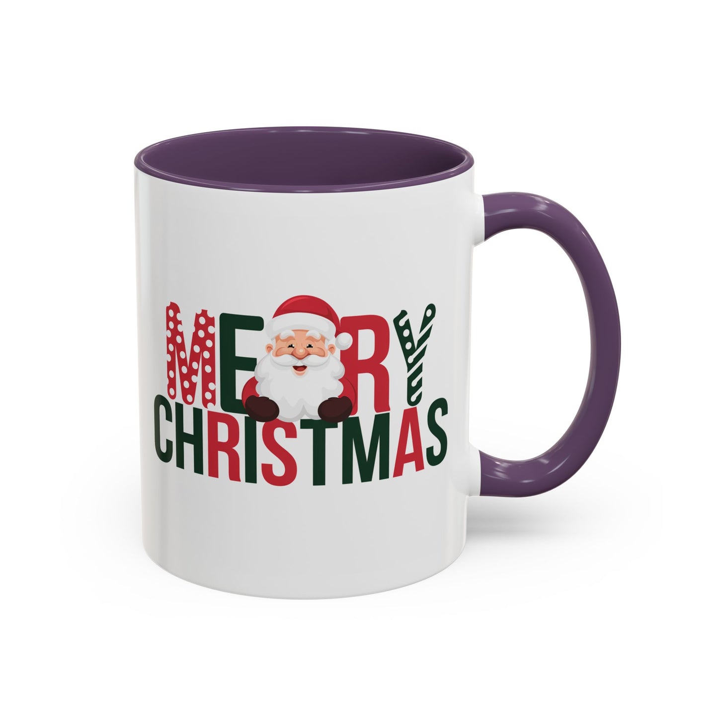 Christmas Mug - Merry Christmas Green & Red Text Santa
