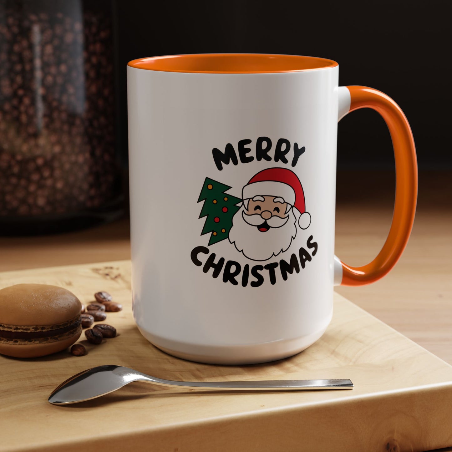 Christmas Mug - Merry Christmas Black Text Santa Tree