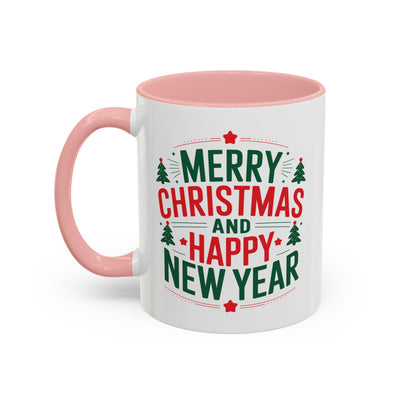 Christmas Mug - Merry Christmas and a Happy New Year Green & Red Text Trees Stars