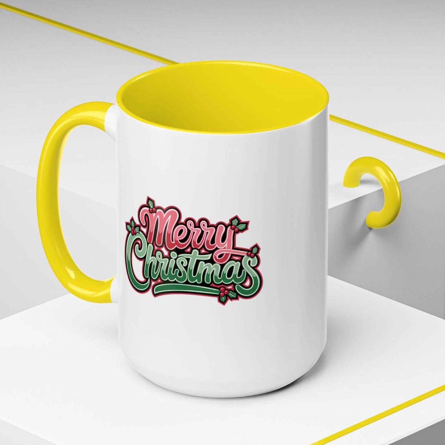 Christmas Mug - Merry Christmas Red & Green Text Mistletoe