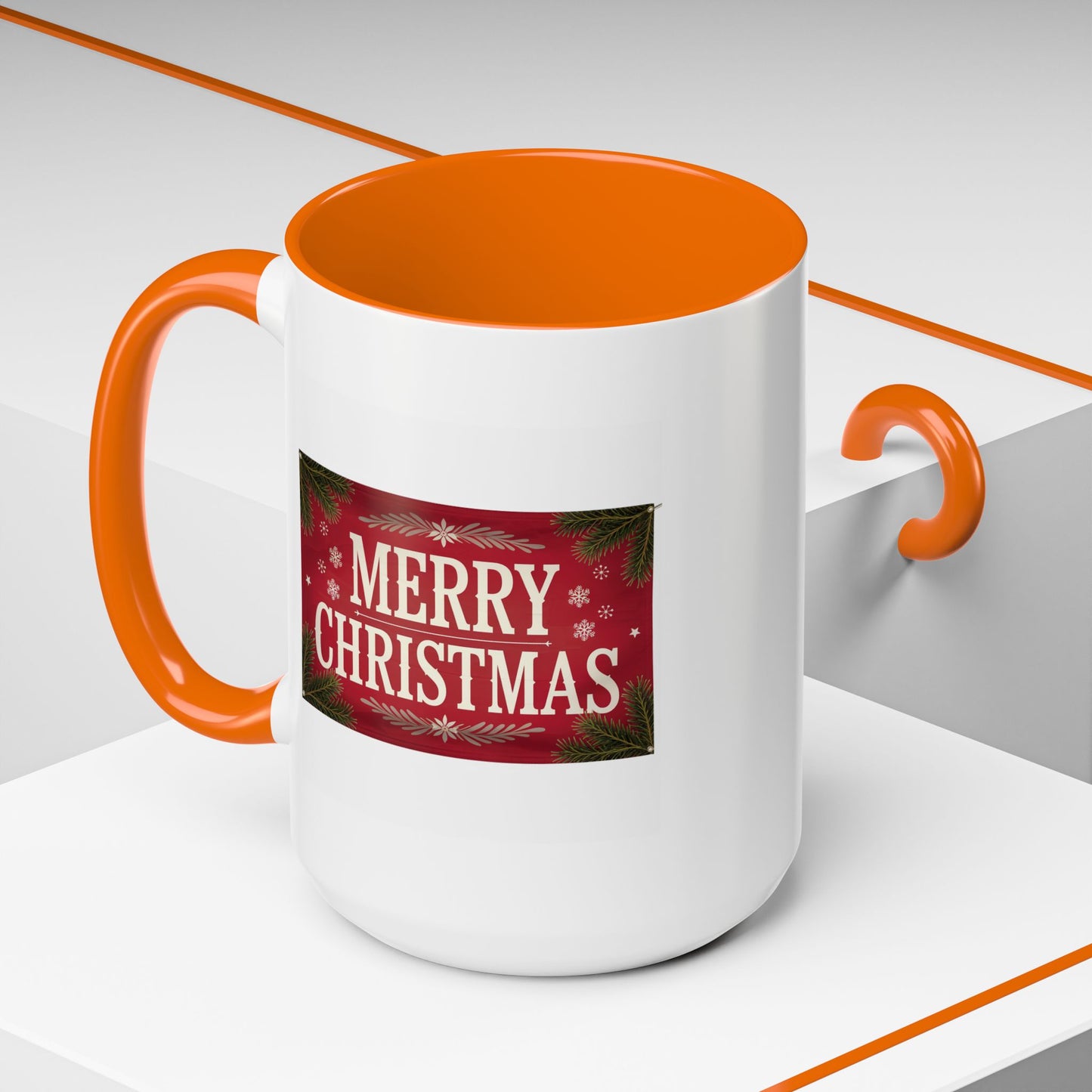 Christmas Mug - Merry Christmas Cream Text Maroon Background
