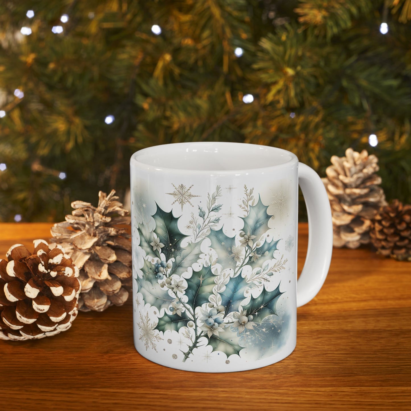 Christmas Mug - Leaves Snowflakes Decoration