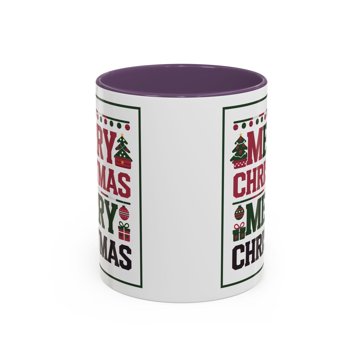 Christmas Mug - Merry Christmas Red Green & Black Text Trees Presents