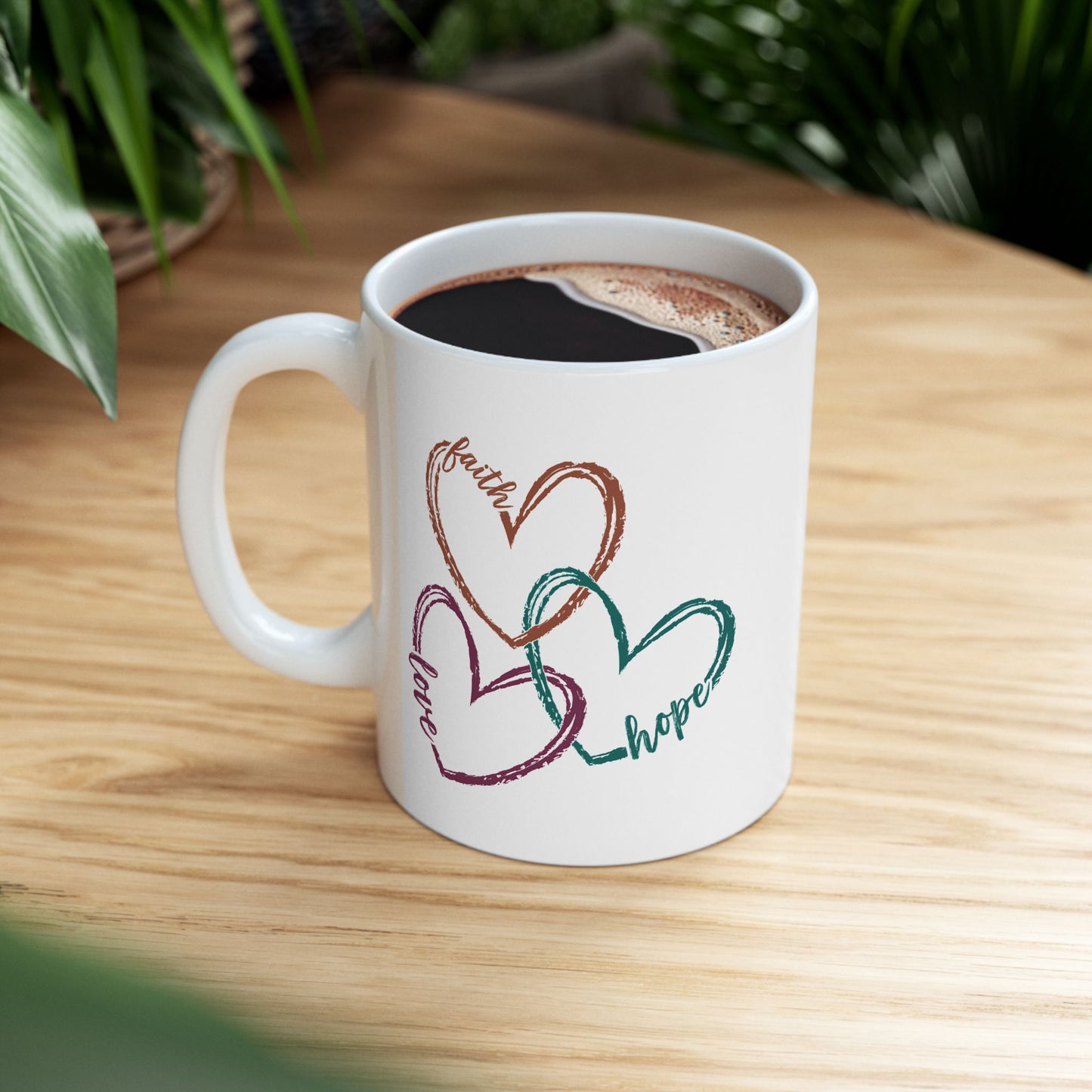 Religious Mug - Faith Love Hope Hearts