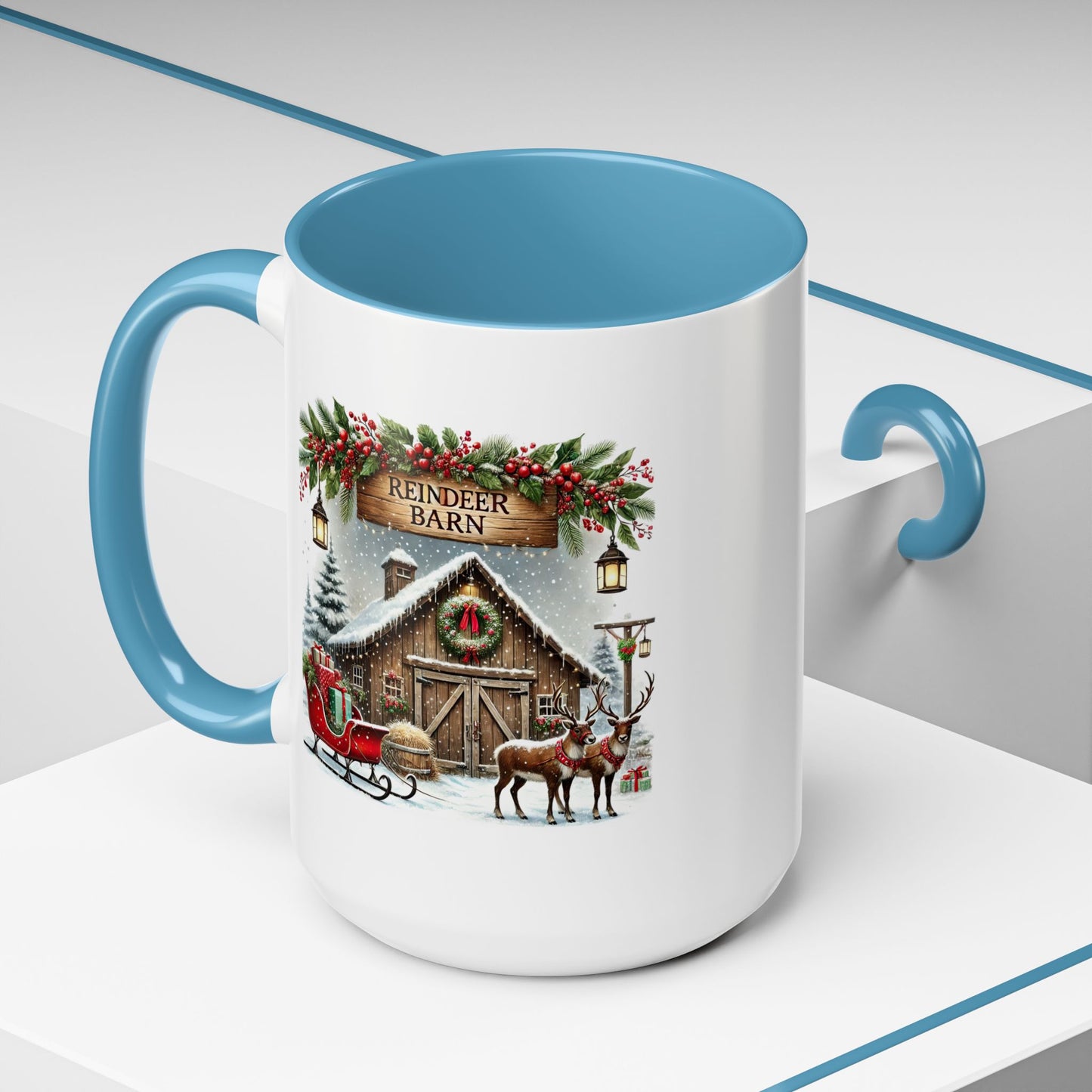 Christmas Mug - Reindeer Barn Sleigh Reindeer