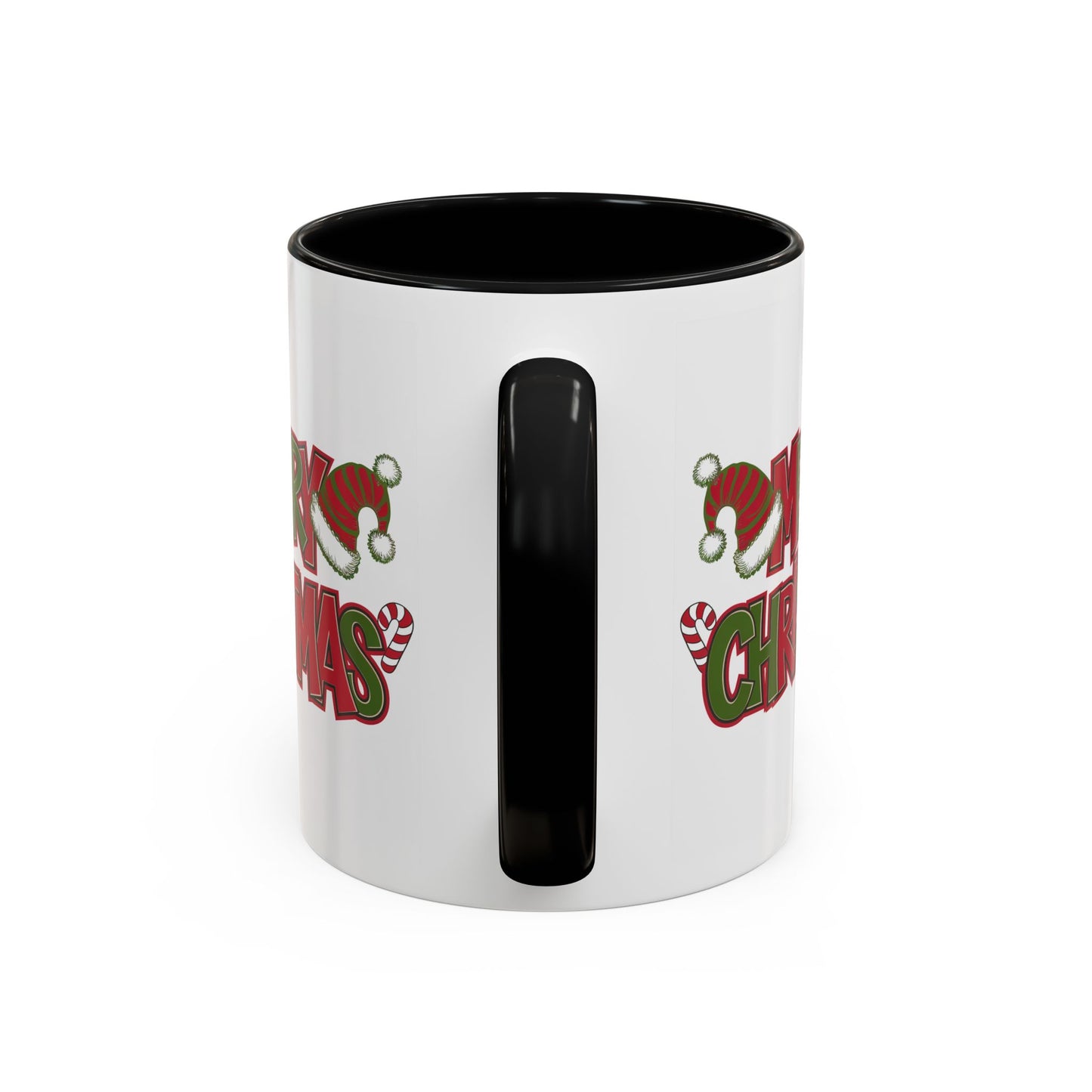 Christmas Mug - Merry Christmas Red & Green Text Hats Candy Canes