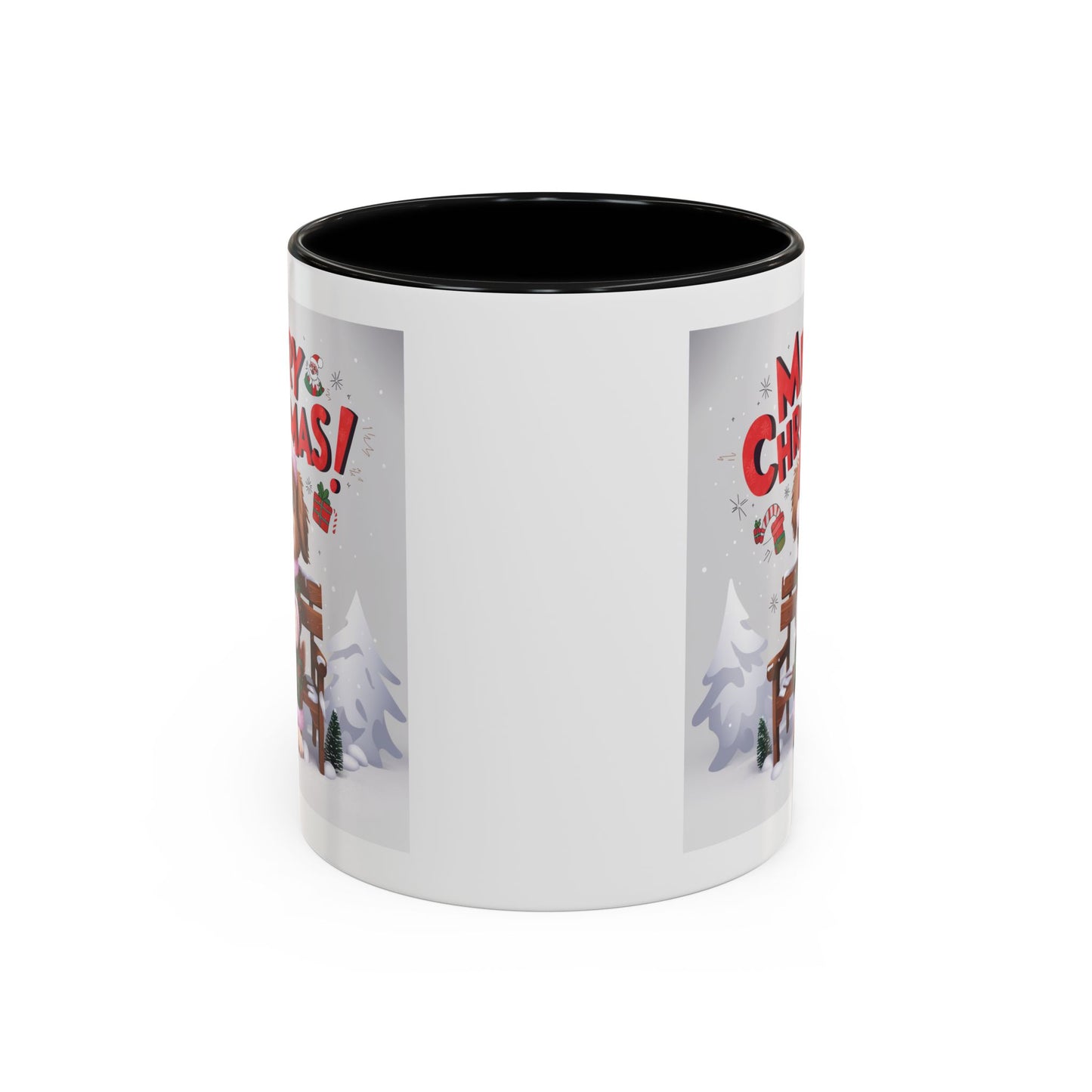 Christmas Mug - Merry Christmas Red Text Puppy Green & Red Top