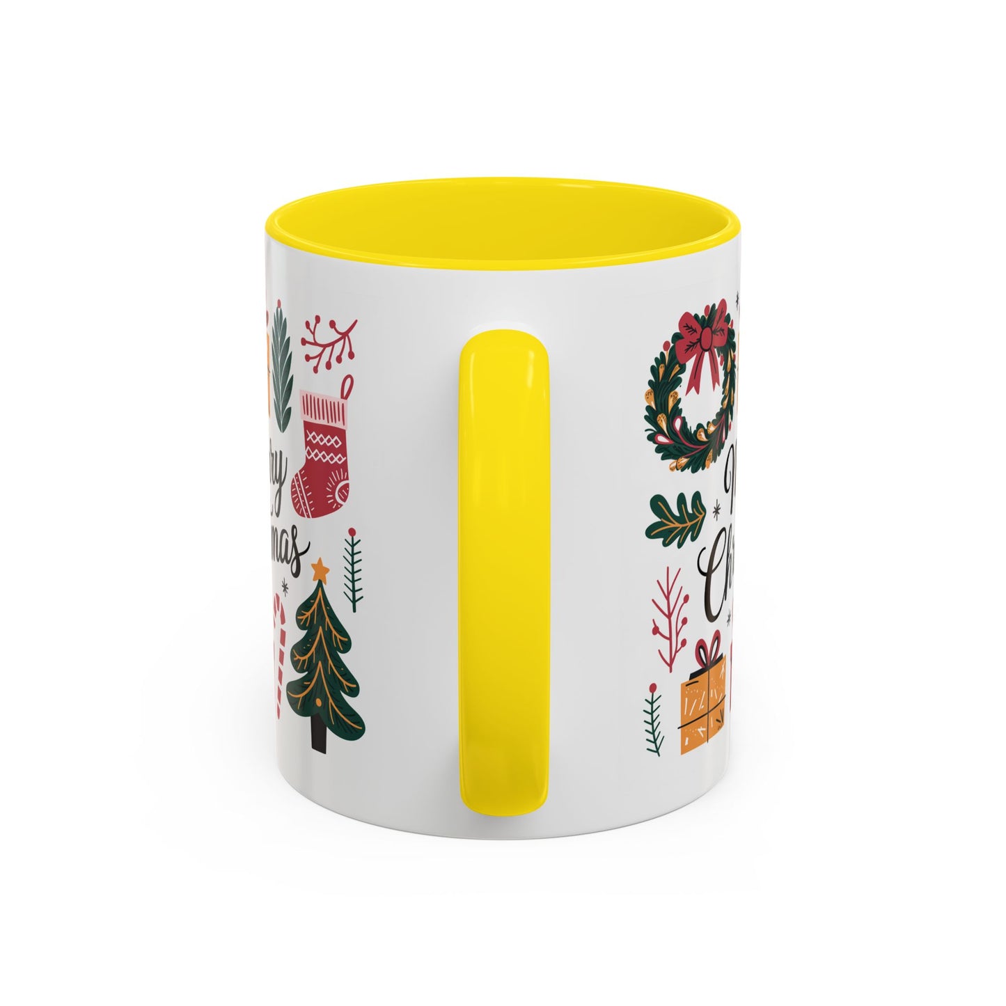 Christmas Mug - Merry Christmas Green Text Presents Tree Candy Cane