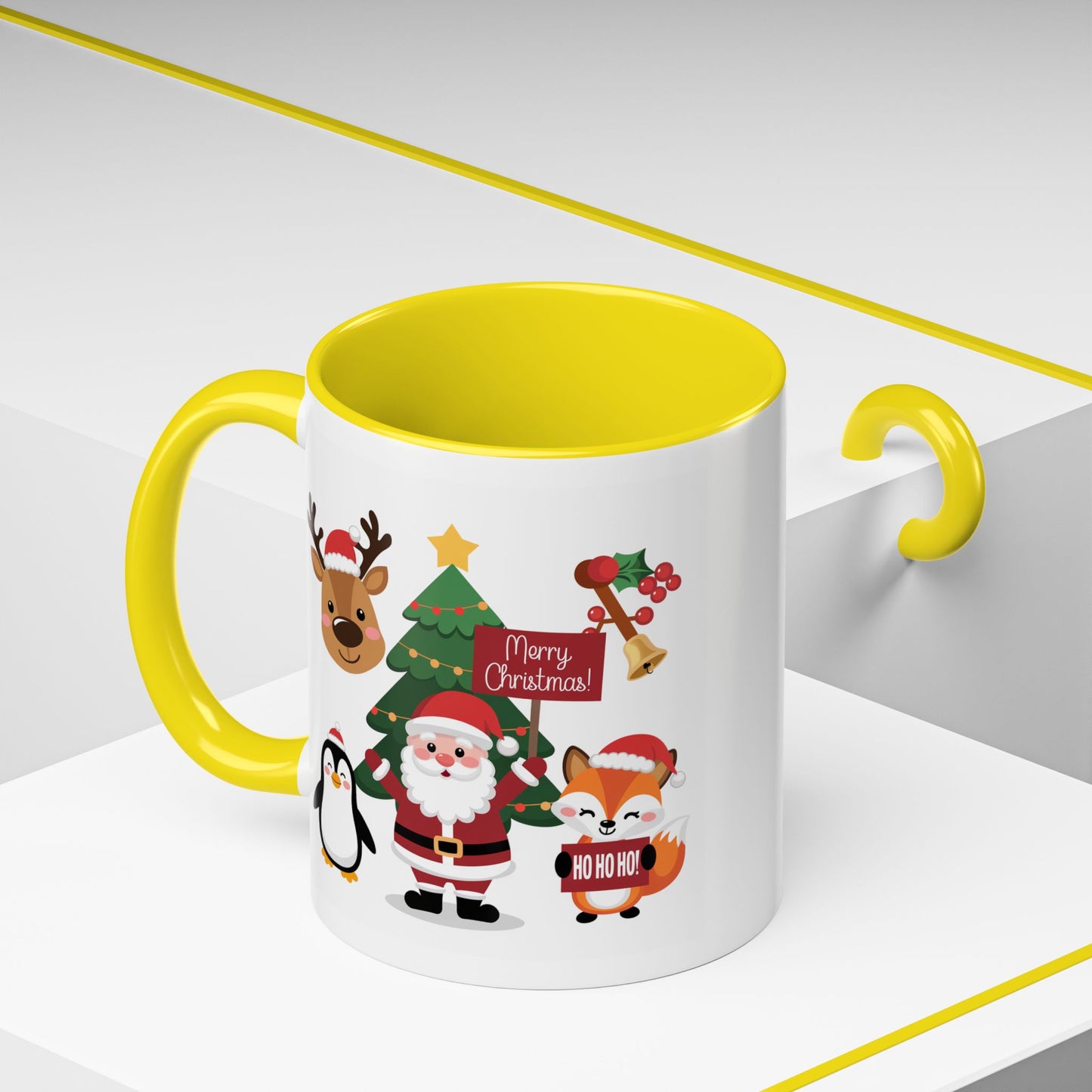 Christmas - Merry Christmas White Text Santa Reindeer Penguin Fox