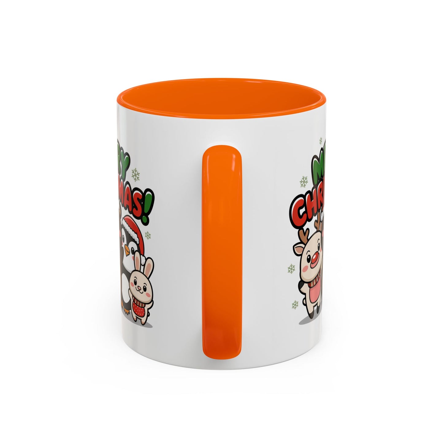 Christmas Mug - Merry Christmas Green & Red Text Cute Animals