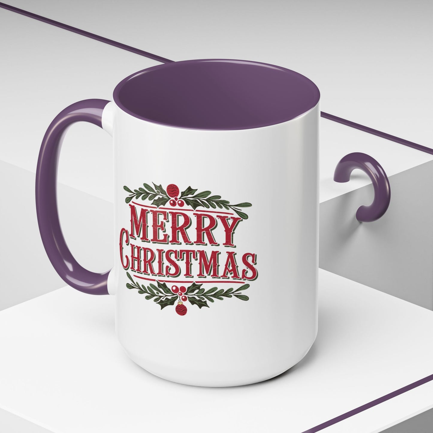 Christmas Mug - Merry Christmas Maroon Text Ornament Decorations