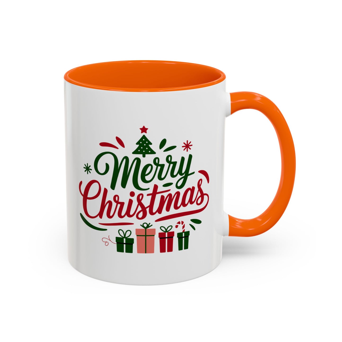 Christmas Mug - Merry Christmas Green & Red Text Tree Snowflakes Presents