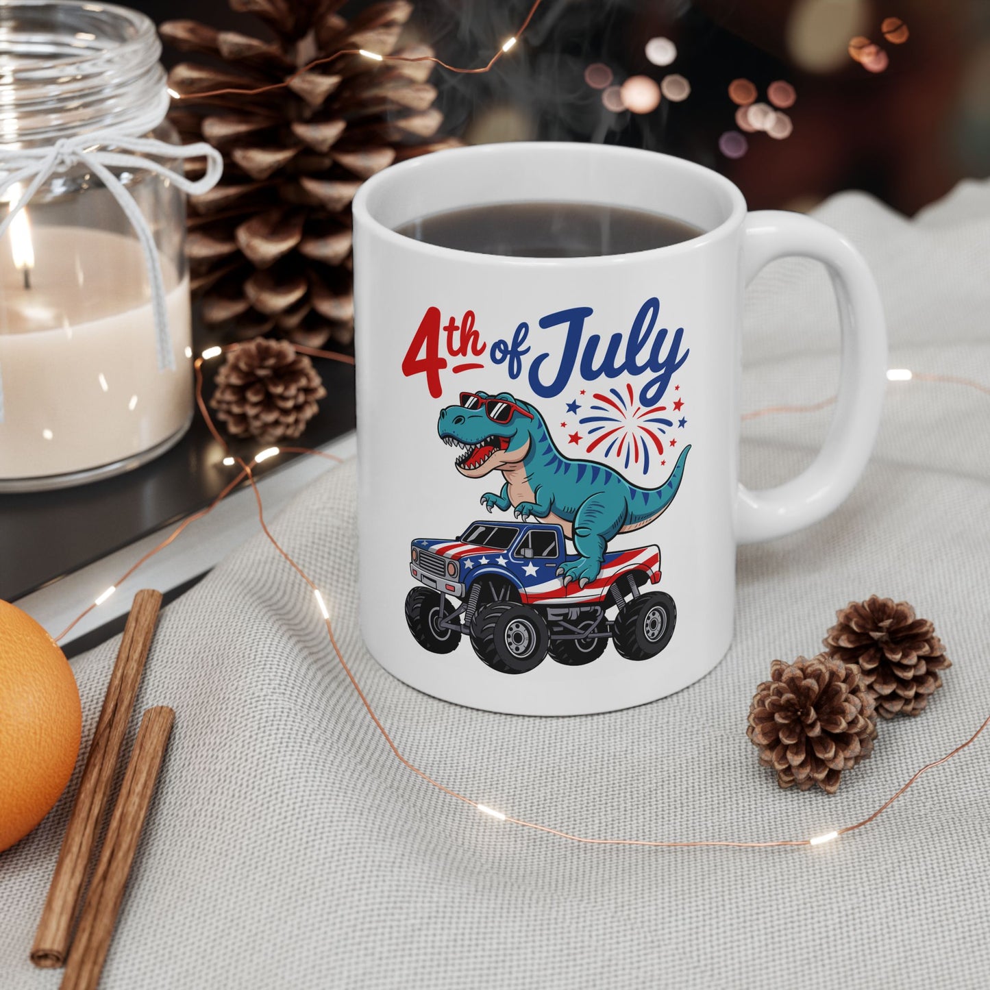 4th of July Mug - T Rex Monster Truck USA
