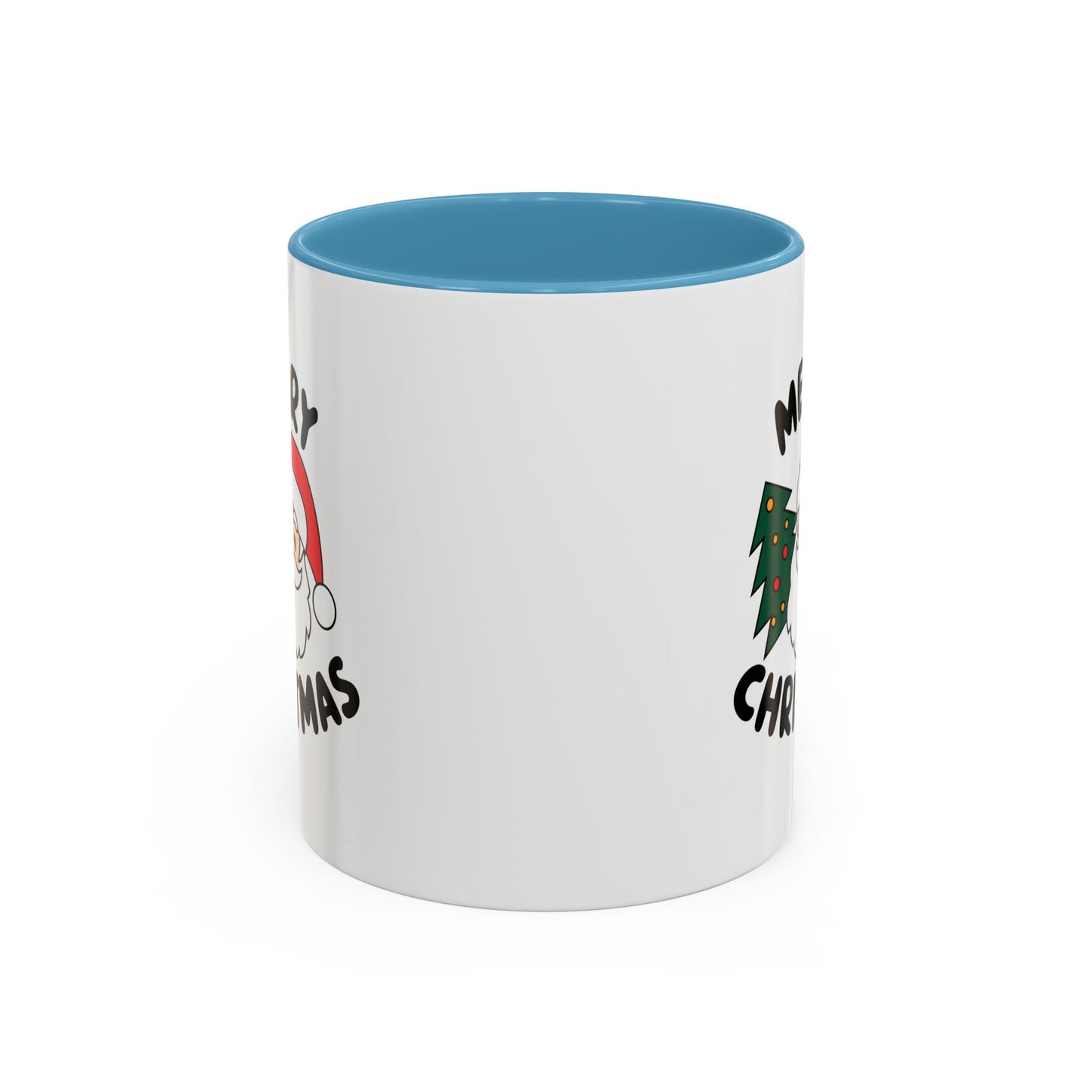 Christmas Mug - Merry Christmas Black Text Santa Tree