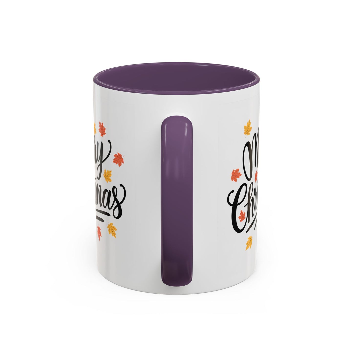 Christmas Mug - Merry Christmas Black Text Fall Leaves