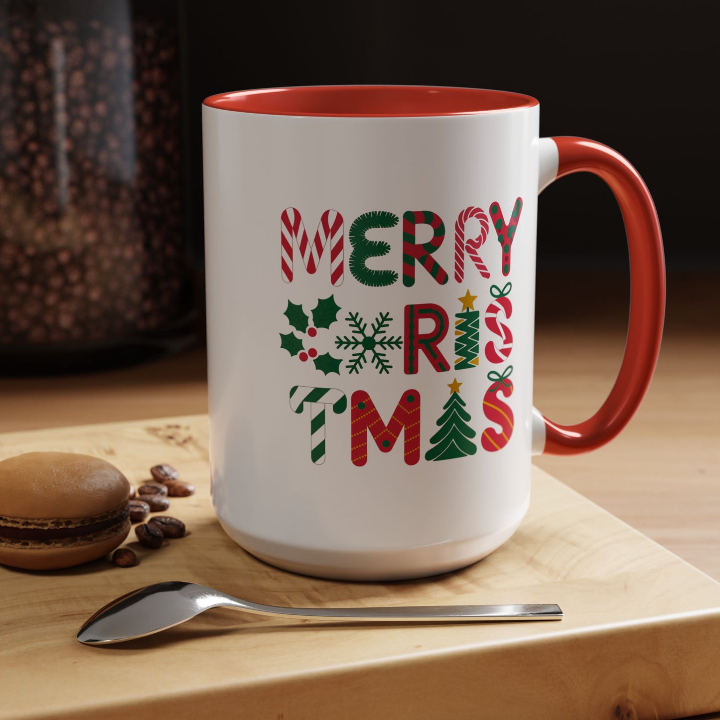 Christmas Mug - Merry Christmas Red Green & Gold Decorative Text