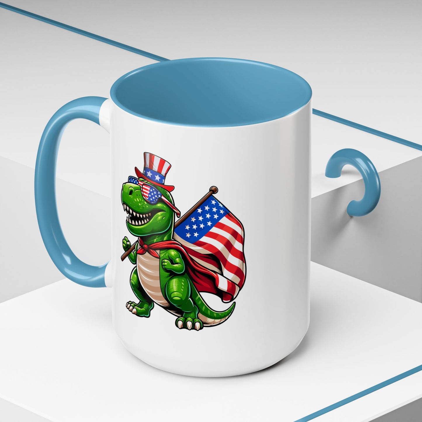 4th of July Mug - T Rex Dinosaur USA Flag