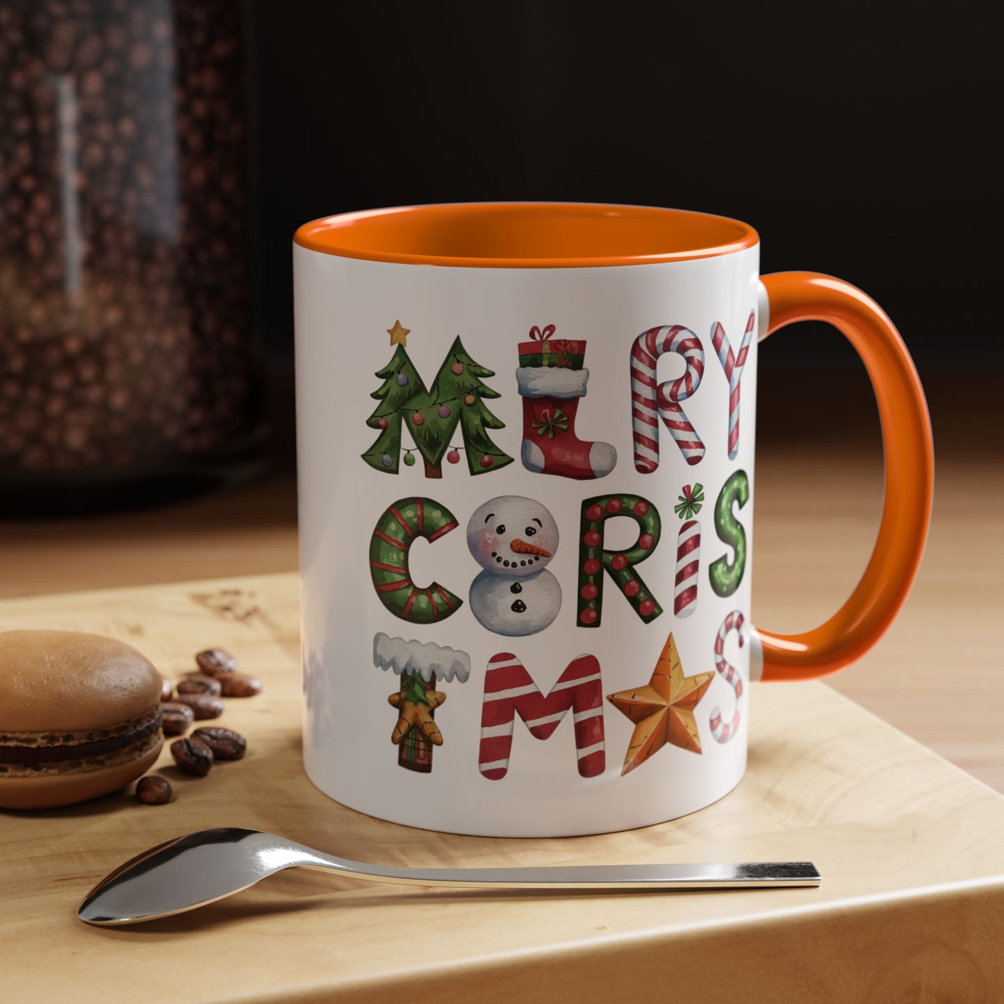 Christmas Mug - Merry Christmas Green Red & Gold Patterned Text