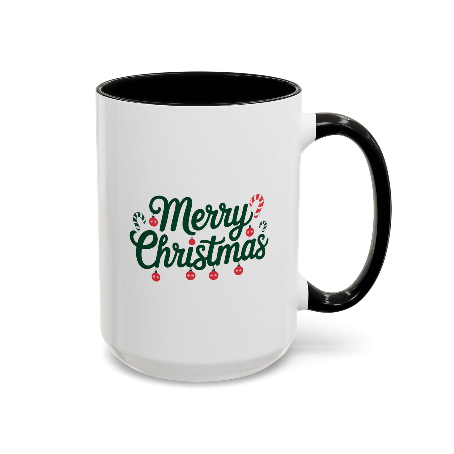 Christmas Mug - Merry Christmas Green Text Ornaments Candy Canes