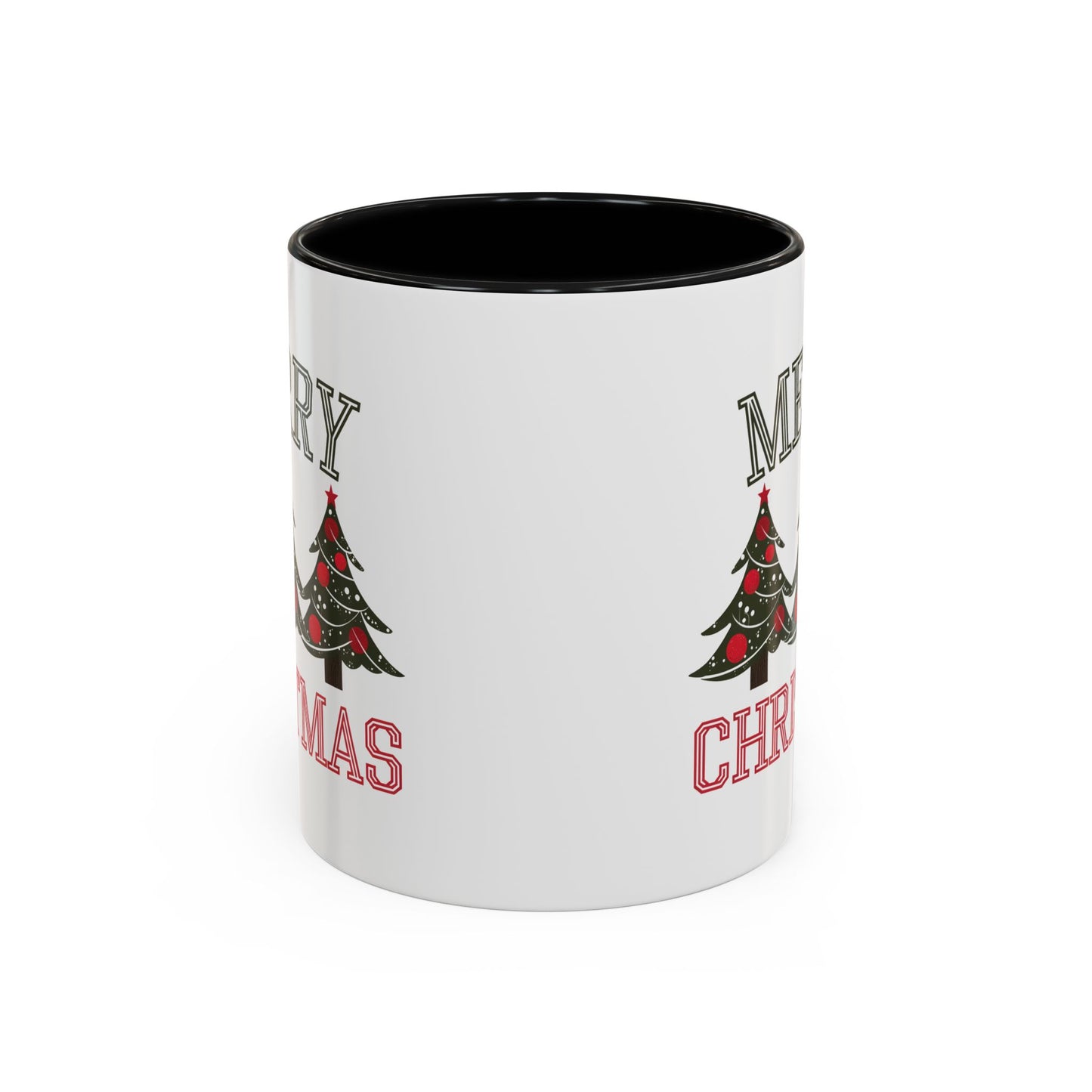 Christmas Mug - Merry Christmas Green & Red Text Decorative Trees
