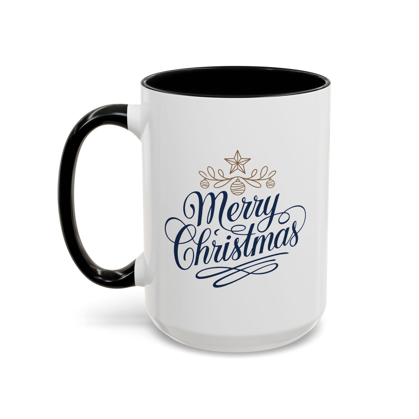 Christmas Mug - Merry Christmas Blue Text Gold Ornaments